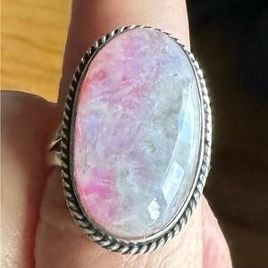Elegant Silver and Pink MoonStone Ring
